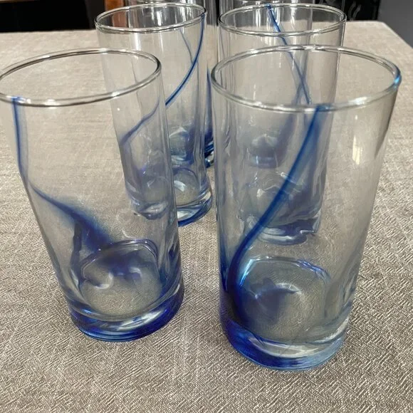 NAUTICA HOME COBALT BLUE SWIRL DIMPLED DRINKING GLASSES SET OF 6 16 OZ - Picture 3 of 5